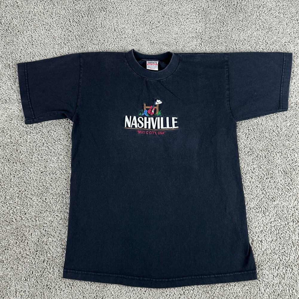 VINTAGE Nashville Shirt Mens Medium Black Music City Embroidered Short Sleeve
